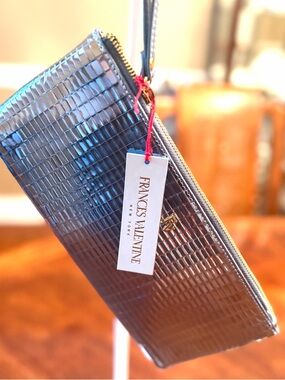 NWT Frances Valentine Silver “Mirror Ball” Embossed Large Metallic Wristlet